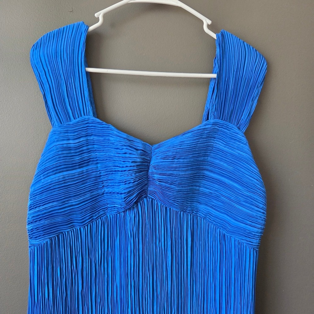 New Anthropologie Blue Micro Pleated Sweetheart Midi Dress NWT Size L - Picture 3 of 9